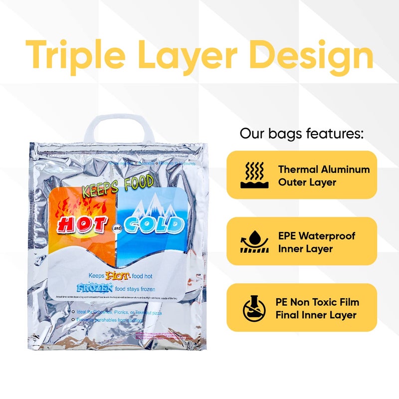 Superio Hot and Cold Insulated Bags for Food Delivery, Grocery Shopping Bags, Food Storage for Hot and Frozen Food for Travel, Disposable Cooler Bag, Reinforced Thermal Lunch Bag (1, 13"x7"x15.5") - Image 3
